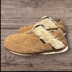 Teva Tan Quilted Slip-Ons with Faux Fur